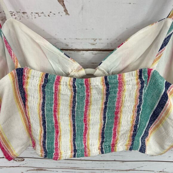 Windsor M Multicolor Stripe Sweetheart Neck Tie Straps Smocked Crop Top - Picture 7 of 9